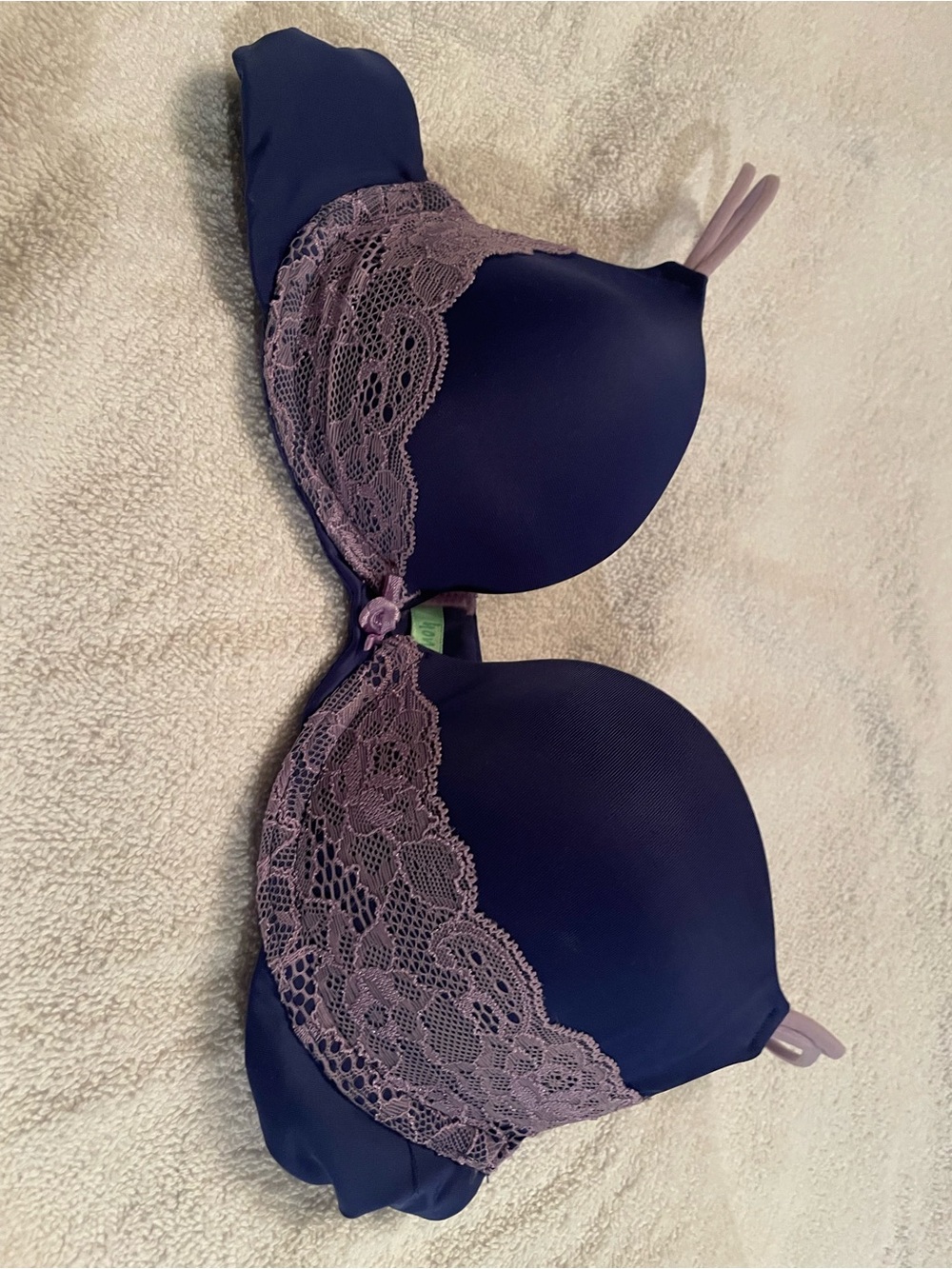 Honeydew Intimates Blue Bra with Lavender Lace Trim